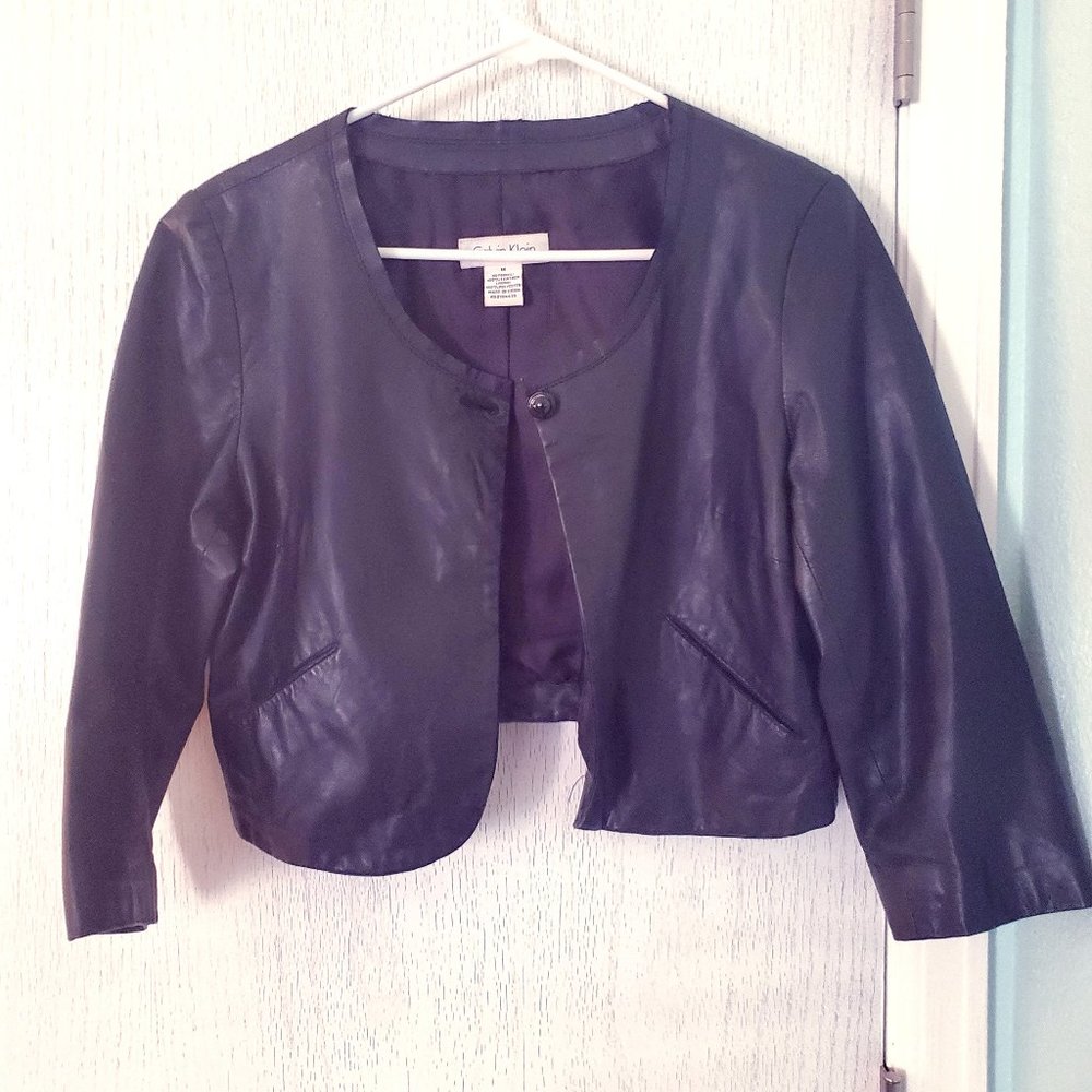 Calvin Klein Black Cropped 100% leather jacket